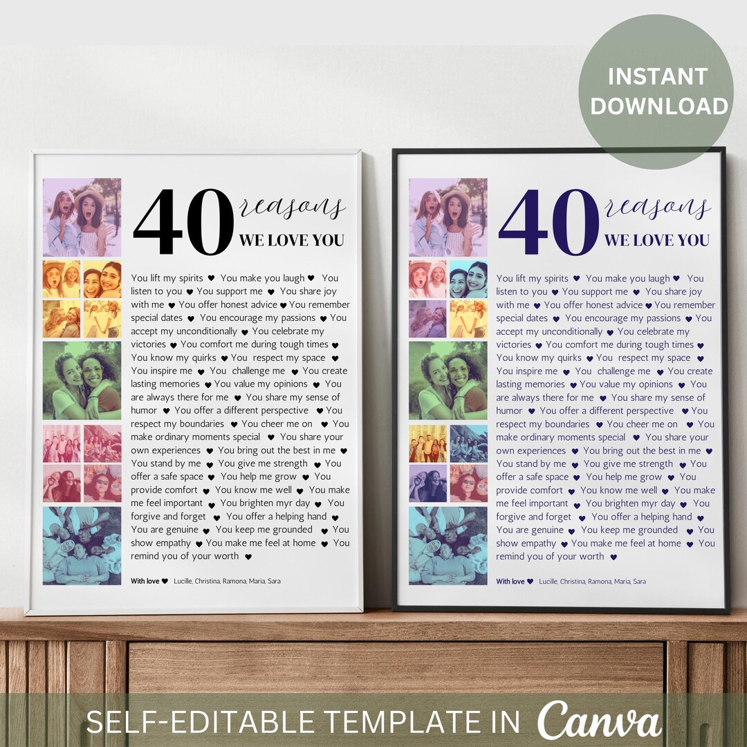 Editable 40 Reasons We Love You Poster Custom Photo Collage Template Editable 40 reasons we love you poster custom photo collage template