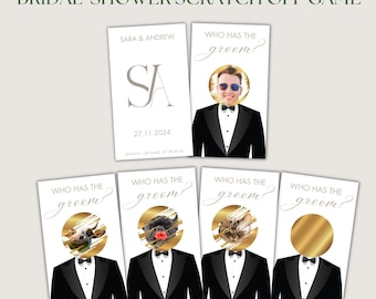 Editable Bridal Shower Game Celebrity Head Who Has The Groom Scratch off Find The Groom Game Minimalist Who Has the Groom Couple Shower Game