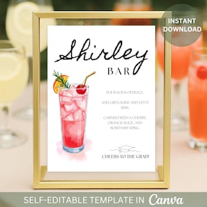Editable Shirley Temple Bar Graduation Party Sign Non Alcoholic Shirley Temple Mocktail Party Bar Sign for Grad Party Decoration Printable