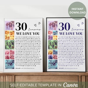 Editable 30th Birthday Gift 30 Reasons We Love You Poster Custom Photo Collage Printable for Him or Her Personalized 30th Birthday Template