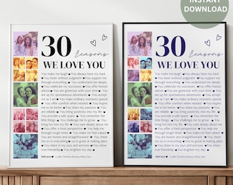 Editable 30th Birthday Photo Collage Poster: 30 Reasons We Love You Gift (Digital Download)