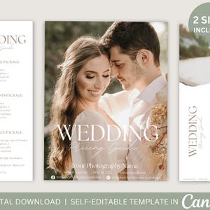 Modelo de preços de fotografia de casamento editável Guia de preços para fotógrafos Modelo de lista de preços de casamento para fotógrafos Ferramenta de preços de casamento