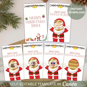 Editierbare Weihnachtsparty-Spiel Promi die Weihnachtsmann hat Rubbelkarten Urlaubsparty Spaß Weihnachtsspiel druckbare Rubbelkarten