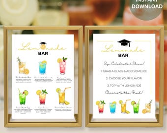 Bearbeitbares Limonaden-Bar-Zeichen BUNDLE: Abschlussfeier-Dekor (Canva-Vorlage Digitaler Download)