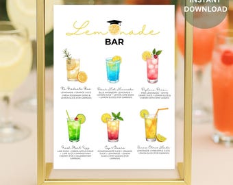 Lemonade Bar Abschlussfeier Schild: Bearbeitbare Canva Vorlage (Digitaler Download)