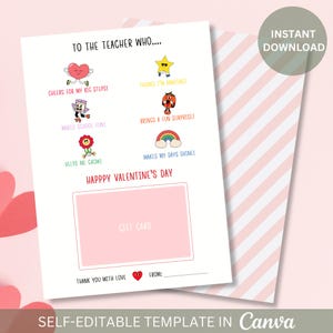 Editable Teacher Valentine Gift Card Holder: Printable School Appreciation (Digital Download)