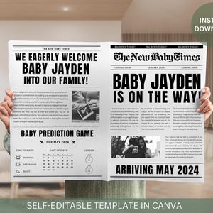 Editable Pregnancy Announcement Large Newspaper Canva Newspaper Baby Announcement Newspaper Printable Baby Shower Instant Download File
