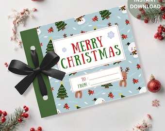 編集可能なクリスマスギフトカードホルダー小冊子テンプレート（印刷可能）（デジタルダウンロード）