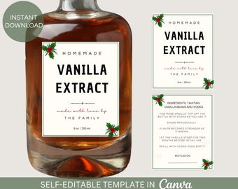 Editable Christmas Vanilla Extract Label Template: Printable Gift Label (Digital Download)