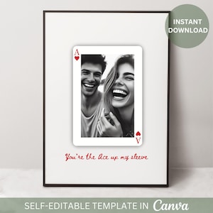 Bewerkbaar huwelijkscadeau DIY koppels foto Speelkaart Afdrukbaar Gepersonaliseerde Valentijnsdag Jubileumcadeau Liefde Cadeau-idee Canva-sjabloon