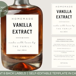 Editable Vanilla Extract Label Template: Printable Gift Label (Instant Download)