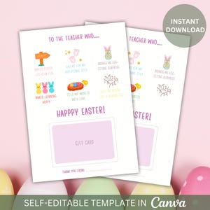 Modèle de porte-cartes cadeau de Pâques modifiable pour professeur d'école Carte cadeau de remerciement imprimable pour professeur de Pâques