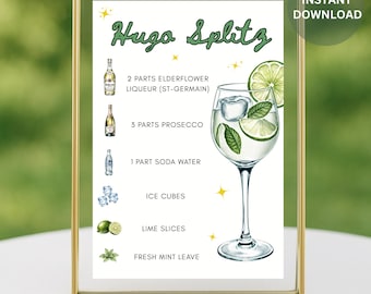 Editable Hugo Spritz Bar Sign: Signature Cocktail Splitz Recipe Card (Digital Download)