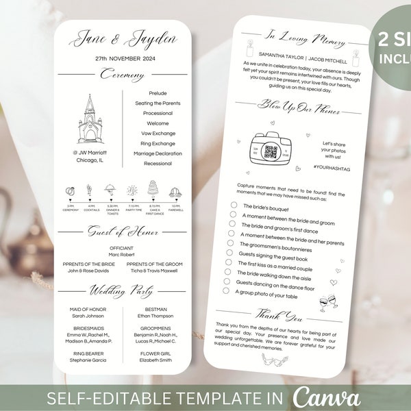 Editable Infographic Wedding Program Blow Up Phones Wedding I Spy Game Template Weds Program Wedding Details Card Wedding Program Timeline