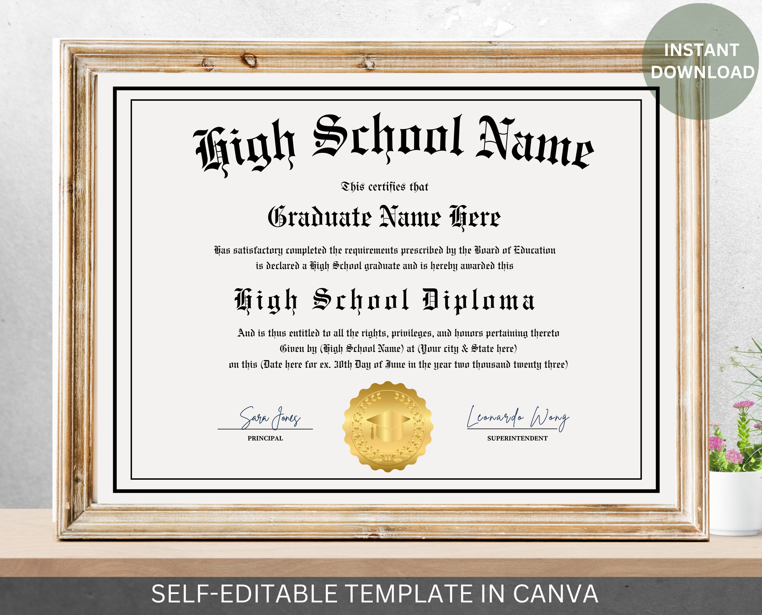 Editable High School Diploma With Gold Seal Printable Homeschool ...