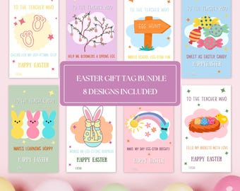 Editable Easter Teacher Gift Tags, Bunny Treat Bag (Digital Download)