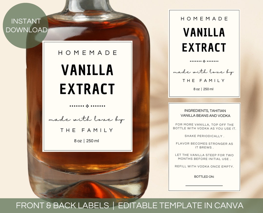 Editable Homemade Vanilla Extract Label Template Printable Gift Sticker Editable Homemade Vanilla Extract Label Template Printable Gift Sticker