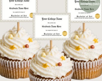 Graduation Diploma Cupcake Topper: Editable Canva Template (Digital Download)