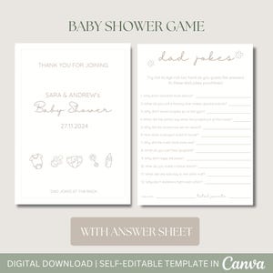 Bewerkbare minimalistische papa grappen babyshower spelsjabloon moderne babyshower papa grappen spel Trivia babyshower feestspelkaarten