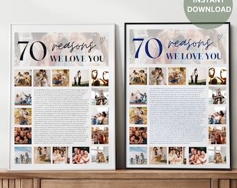 Editable 70th Birthday Photo Collage Poster: 70 Reasons We Love You Gift (Digital Download)