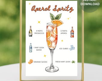 Editable Aperol Spritz Bar Sign: Signature Cocktail Splitz Recipe Card (Digital Download)