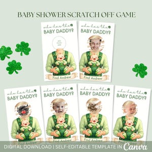 Bearbeitbares St. Patricks Tag Wer hat das Baby Daddy Scratch Off Baby Shower Spiel