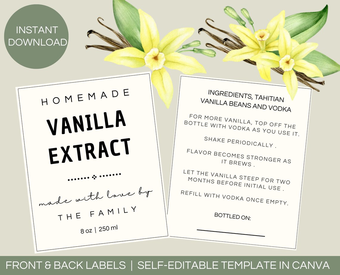 Editable Homemade Vanilla Extract Label Template Printable Gift Sticker ...