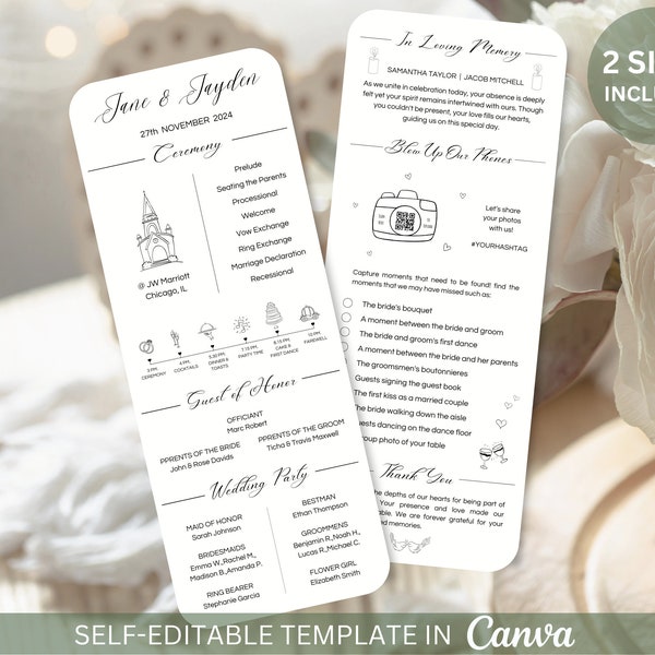 Editable Infographic Wedding Program Blow Up Phones Wedding I Spy Game Template Weds Program Wedding Details Card Wedding Program Timeline