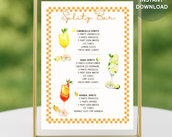 Editable Spritz Bar Sign: Aperol, Hugo, Limoncello Cocktail Menu (Digital Download)