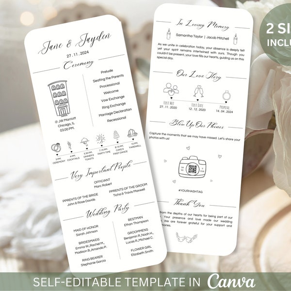 Editable Infographic Wedding Program Blow Up Phones Wedding I Spy Game Template Wedding Details Card Weds Program Wedding Program Timeline