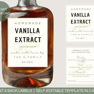 Editable Vanilla Extract Label Template: Printable Gift Label (Digital Download)