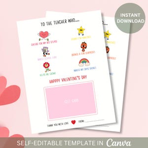 Bearbeitbarer Lehrer Valentinstag Geschenkkartenhalter zum Valentinstag Druckbare Valentinstagskarte für Schullehrer Wertschätzung Valentinsgrüße