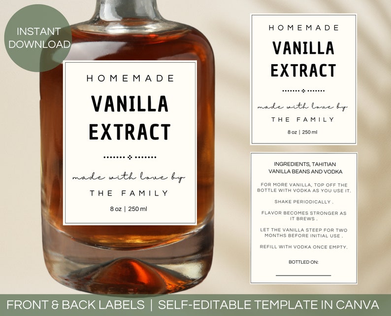 Editable Homemade Vanilla Extract Label Template Printable Gift Sticker ...