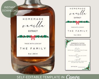 Editable Christmas Vanilla Extract Label Template: Printable Gift Label (Digital Download)