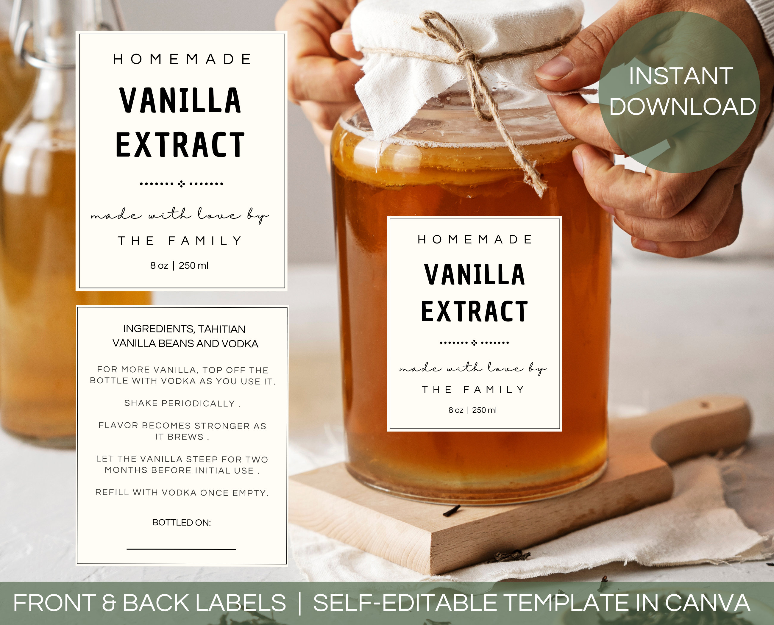 Editable Homemade Vanilla Extract Label Template Printable Gift Sticker ...