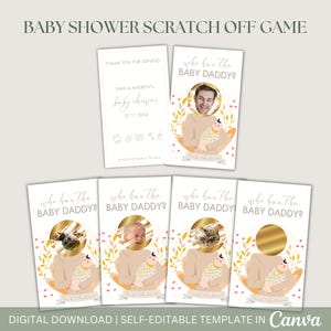 Jeu amusant modifiable pour baby shower, têtes de célébrités neutres qui ont un papa à gratter pour que maman puisse deviner qui a un papa amusant Jeu amusant