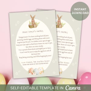 Carta de conejito de Pascua editable, imprimible, personalizada, sorpresa de Pascua para niños, divertido recuerdo navideño del escritorio de la plantilla de conejito de Pascua