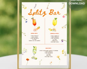 Editable Spritz Bar Sign: Aperol, Hugo, Limoncello (Canva Template Digital Download)