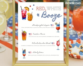 Editable 4th of July Bar Menu Sign: Independence Day Cocktail Decor (Digital Download)