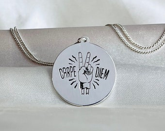 Carpe Diem Stoic Necklace,Carpe Diem Pendant,Carpe Diem-Memento Mori-Amor Fati,Carpe Diem Ring,Stoic Silver Pendant,Unisex Silver Necklace