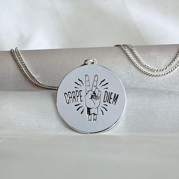 Carpe Diem Stoic Necklace,Carpe Diem Pendant,Carpe Diem-Memento Mori-Amor Fati,Carpe Diem Ring,Stoic Silver Pendant,Unisex Silver Necklace