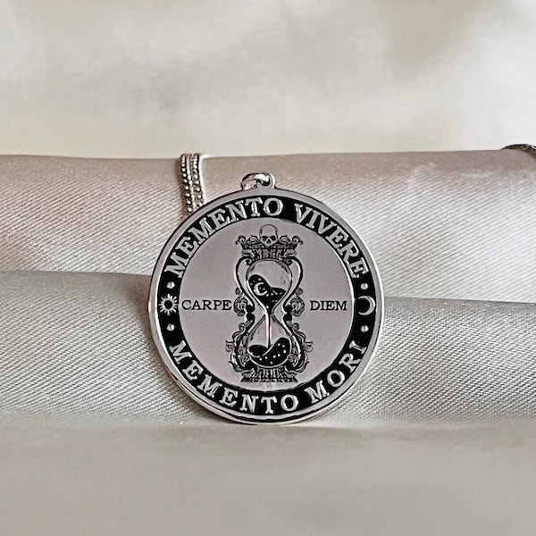 Carpe Diem - Memento Vivere Stoic Necklace,Carpe Diem Pendant,Memento Mori-Carpe Diem Stoic Necklace,Carpe Diem Ring, Stoic Silver Pendant