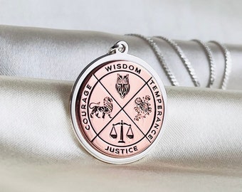 The Cardinal Virtues Stoic Custom Frame Necklace,Justice Wisdom Temperance Courage Pendant,Justice Wisdom Necklace,Cardinal Virtues,MensGift