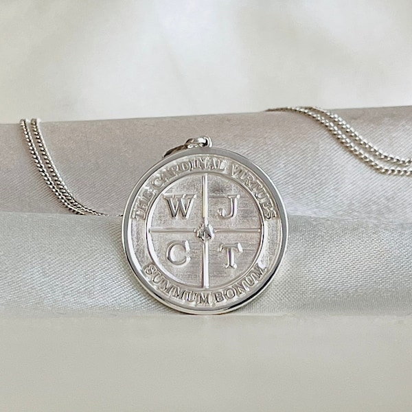 The Cardinal Virtues Stoic Silver Necklace,Justice Wisdom Temperance Courage Silver Necklace,Justice Silver Necklace,Cardinal Virtues Ring