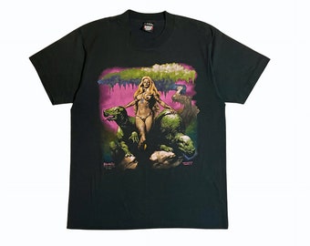 Boris Vallejo Barbarin Königin T-Shirt: Vintage 1986 Fantasy Kunst Grafik T-Shirt
