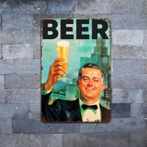 Beer Salute Metal Sign / 8x12 Tin Sign for Beer Drinker Mancave She Shed Home Bar Gameroom