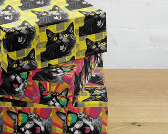 Smiling Cool Cats Wrapping Paper Set Birthday Gift Wrap Christmas Gift Wrap