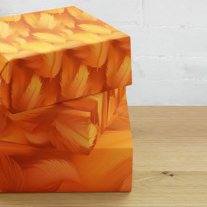 Orange Large Feathers Wrapping Paper Set Birthday Gift Wrap Christmas Gift Wrap