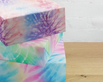 Pastel Tie Dye Wrapping Paper Set Birthday Gift Wrap Christmas Gift Wrap
