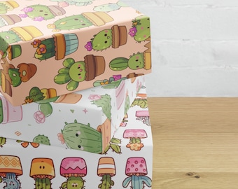 Cute Cacti Wrapping Paper Set Birthday Gift Wrap Christmas Gift Wrap Cactus Wrapping Paper Kawaii Gift Wrap
